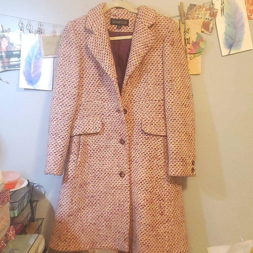 Donatella Pink Tweed, 3 button, Coat. Size 10